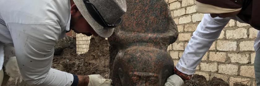 RED GRANITE BUST OF RAMESSES II UNEARTHED IN GIZA